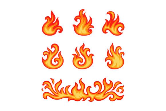 Bright Decorative Ornamental Flame Icons for Dynamic Design
