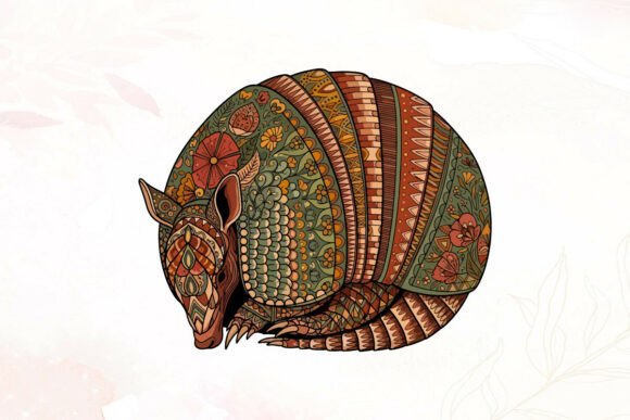 Decorative Patterned Armadillo Art: A Unique Watercolor Asset