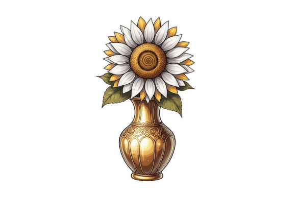 Decorative Sunflower in Golden Vase: A Burst of Autumnal Charm